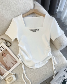 Square collar summer tops printing T-shirt for women