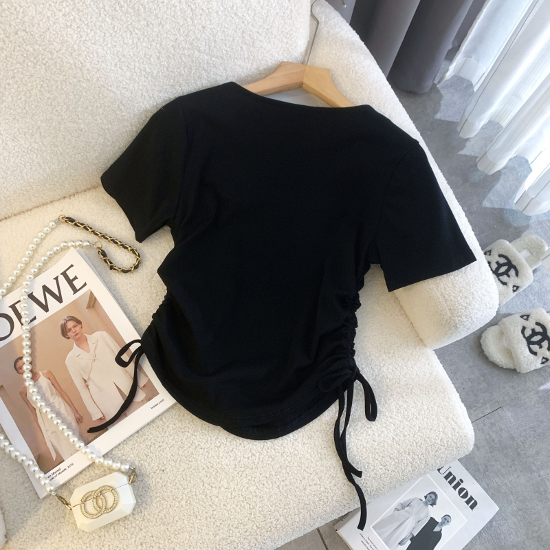 Square collar summer tops printing T-shirt for women