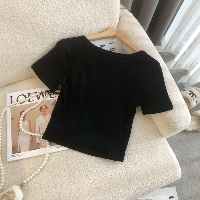 Short sleeve pure cotton tops slim spicegirl T-shirt for women