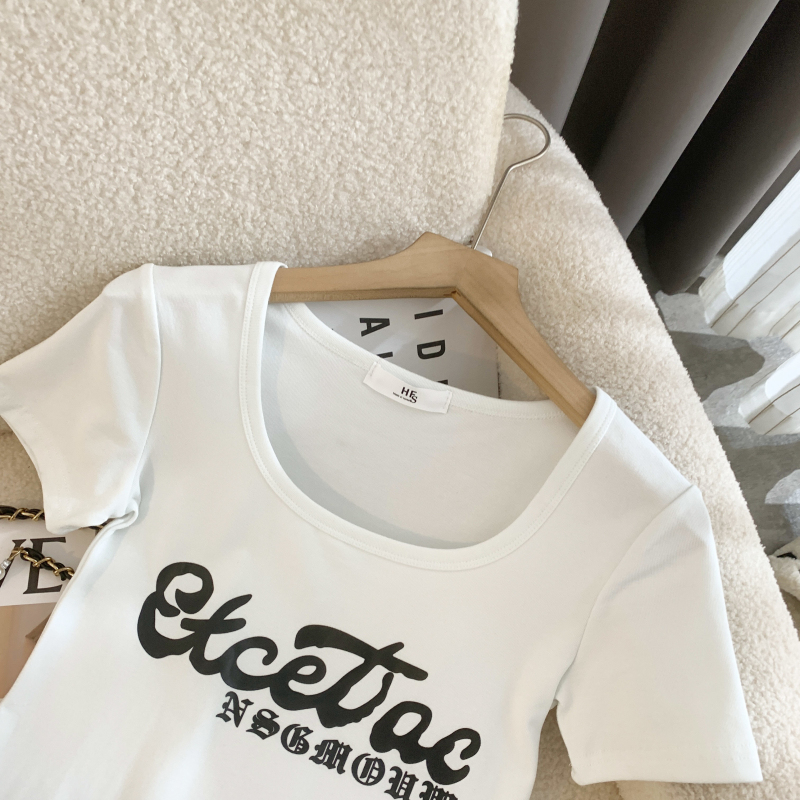 Short sleeve pure cotton tops slim spicegirl T-shirt for women