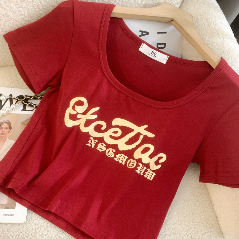 Short sleeve pure cotton tops slim spicegirl T-shirt for women