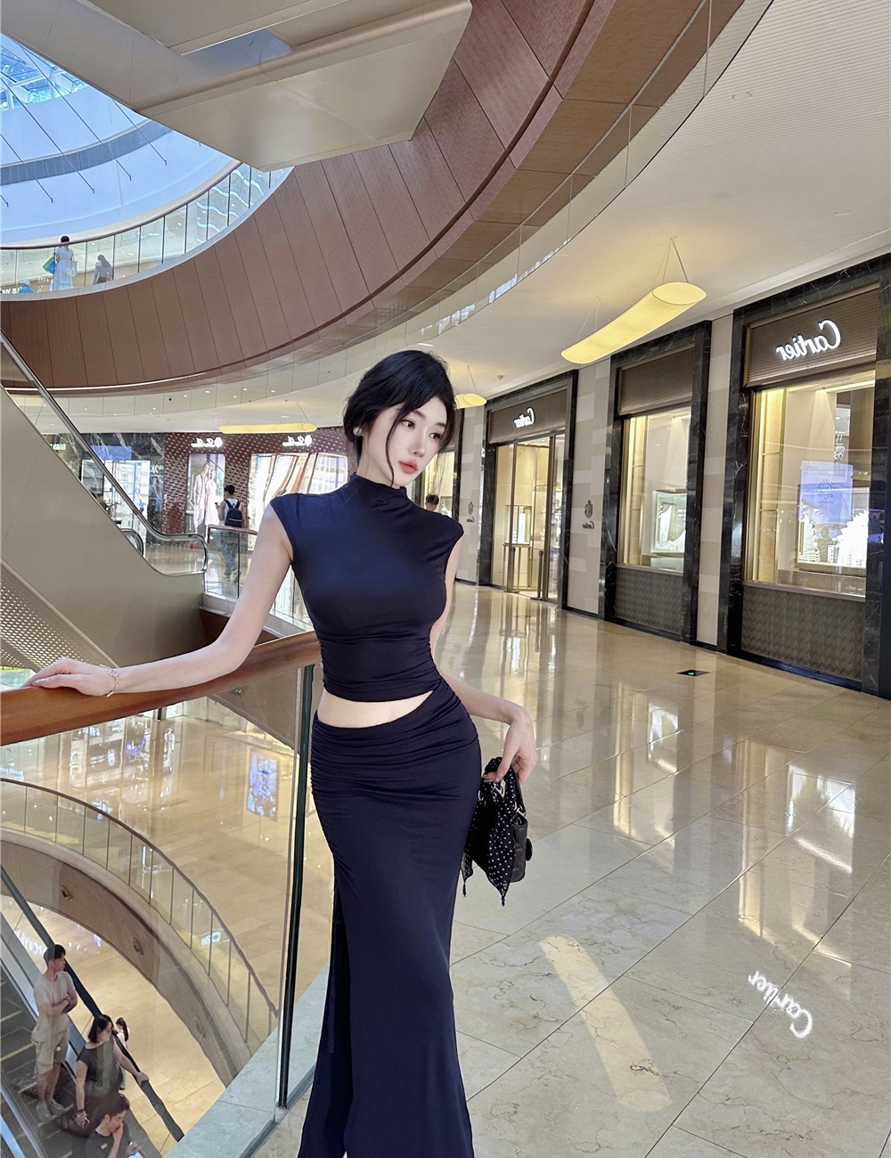 Sexy hollow drawstring package hip long dress