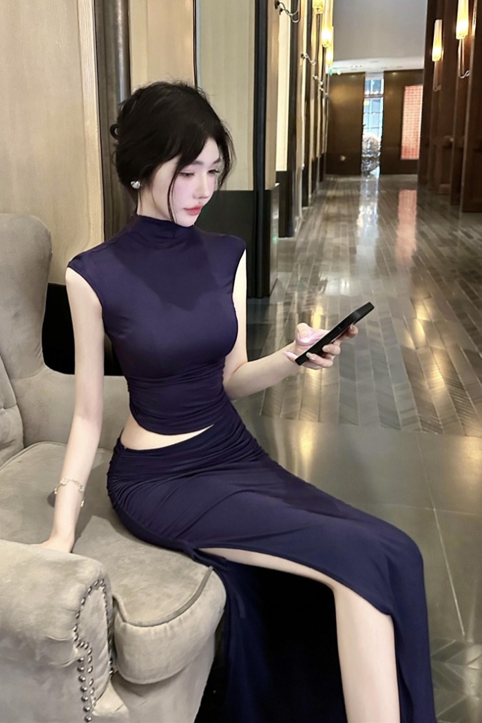Sexy hollow drawstring package hip long dress