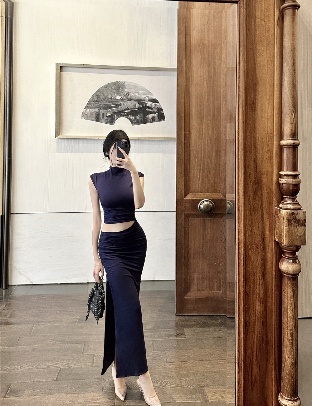 Sexy hollow drawstring package hip long dress