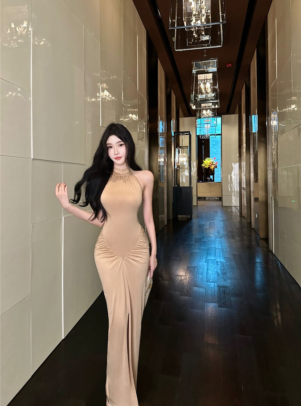 Halter European style long dress slim dress