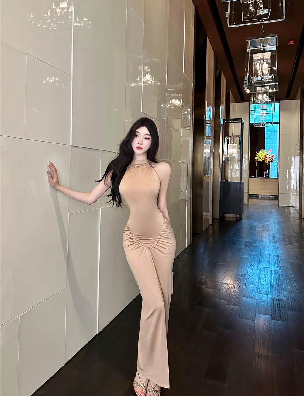 Halter European style long dress slim dress