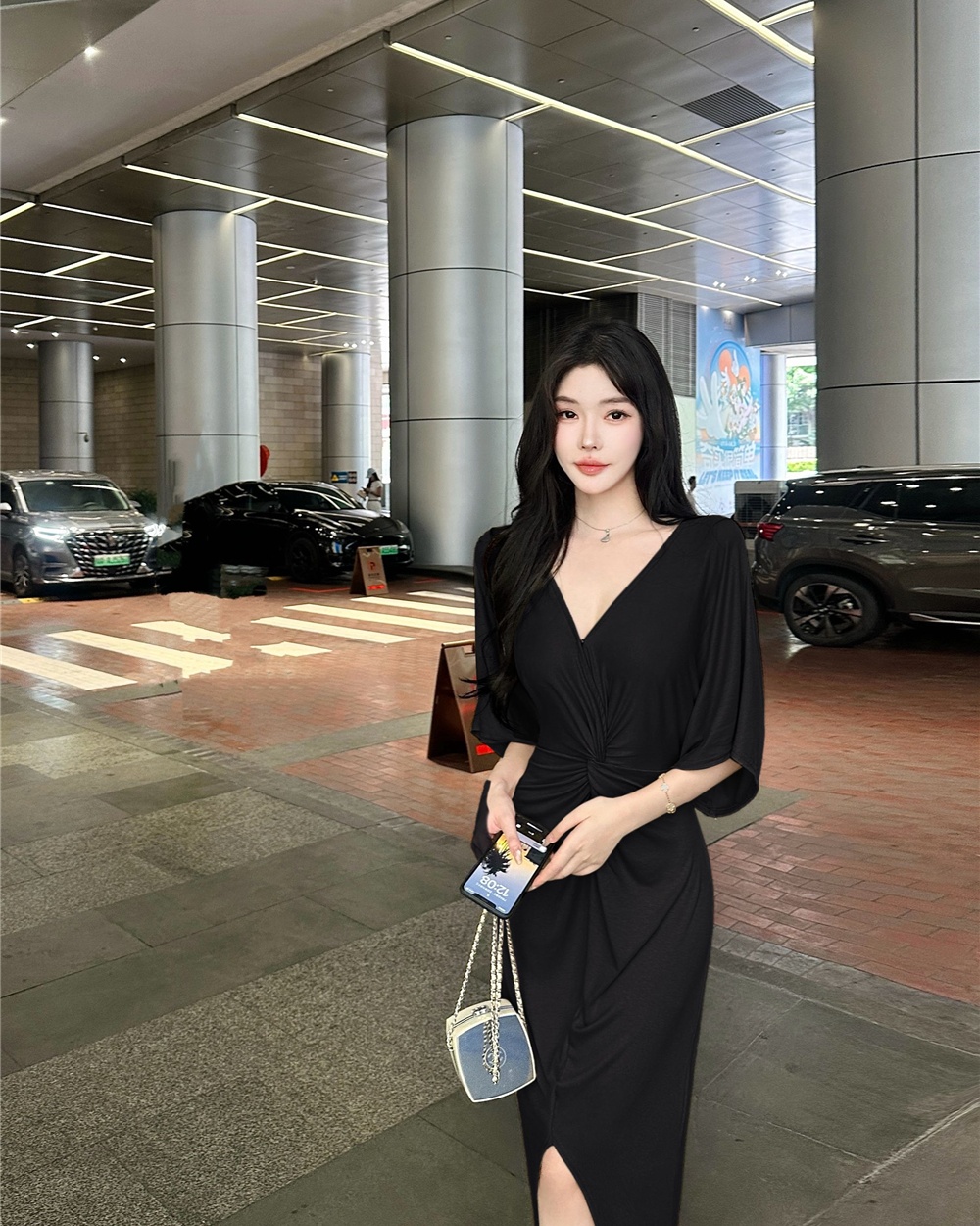 Temperament France style dress split summer long dress
