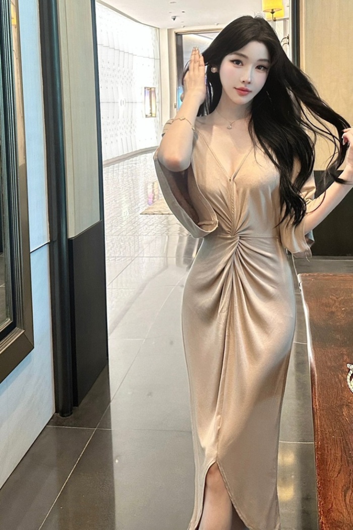 Temperament France style dress split summer long dress