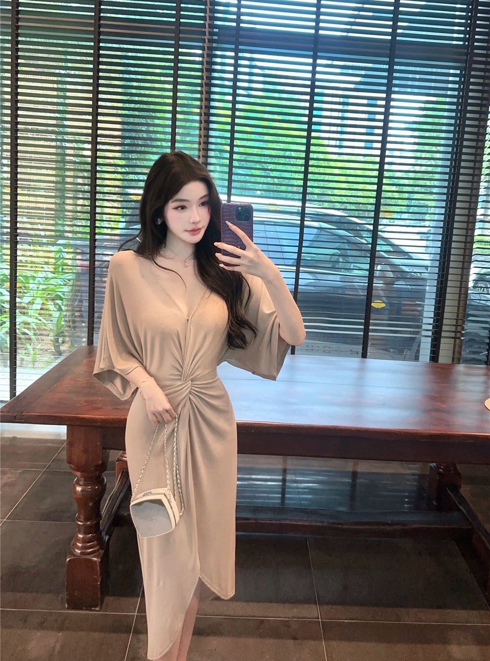 Temperament France style dress split summer long dress