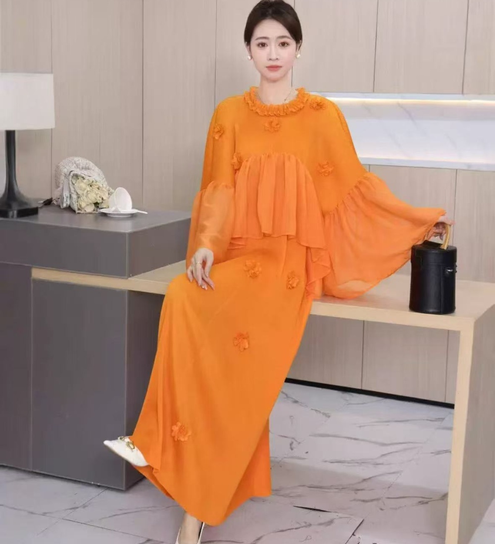 Slim flowers decoration fold stereoscopic dress for women