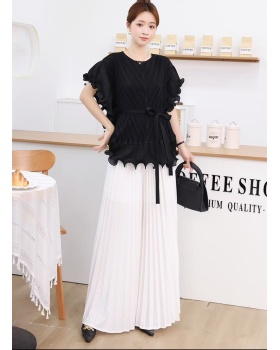 Wood ear tops pinched waist pants a set for women