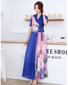 Fashion pleated large yard European style fold loose dress