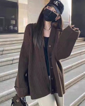 Knitted long autumn coat lazy retro sweater for women