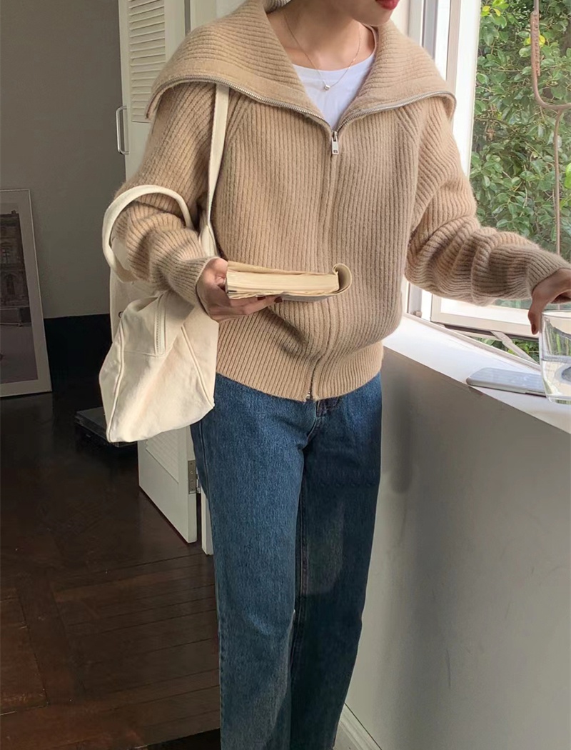 Zip loose coat Korean style sweater for women