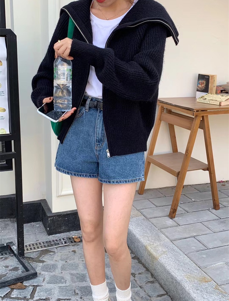 Zip loose coat Korean style sweater for women