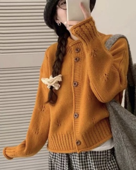 Cstand collar loose cardigan knitted short coat for women