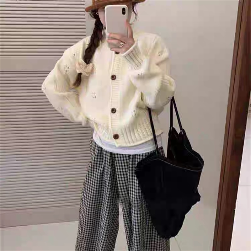 Cstand collar loose cardigan knitted short coat for women