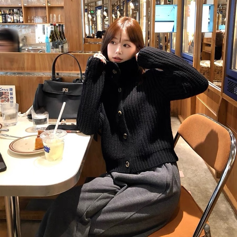 High collar Korean style sweater knitted coat