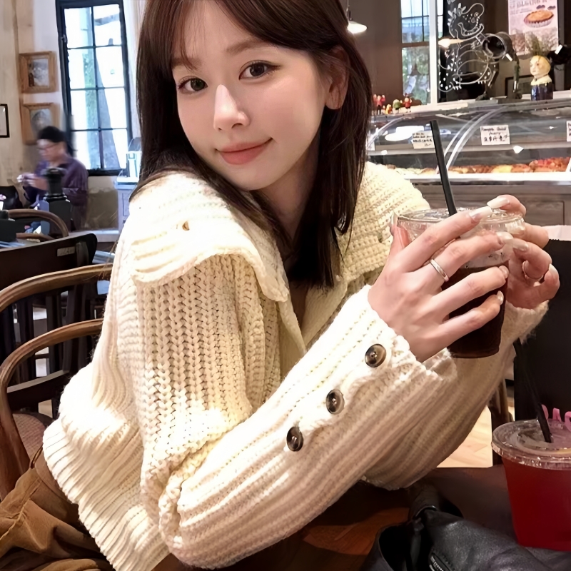 High collar Korean style sweater knitted coat