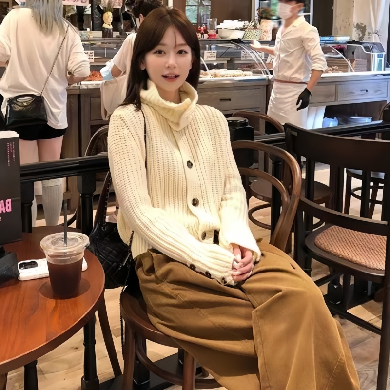 High collar Korean style sweater knitted coat