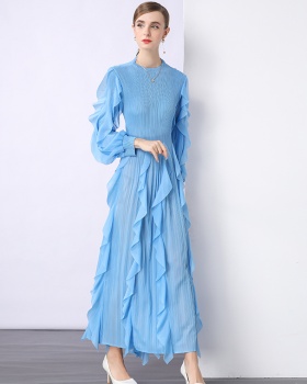 High waist lotus leaf edges fold loose dress