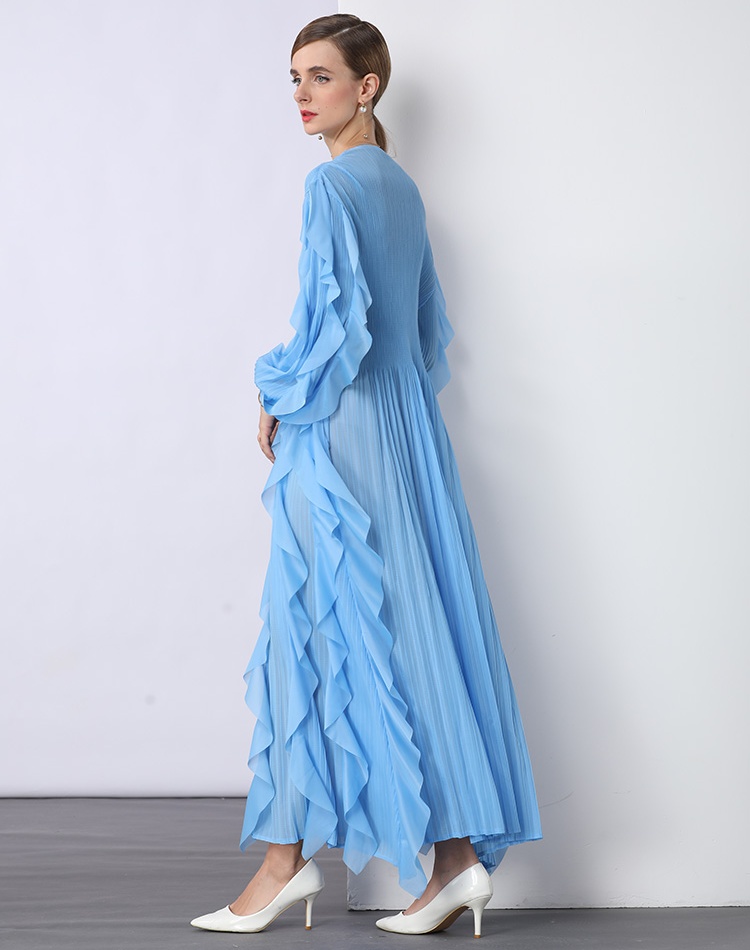 High waist lotus leaf edges fold loose dress