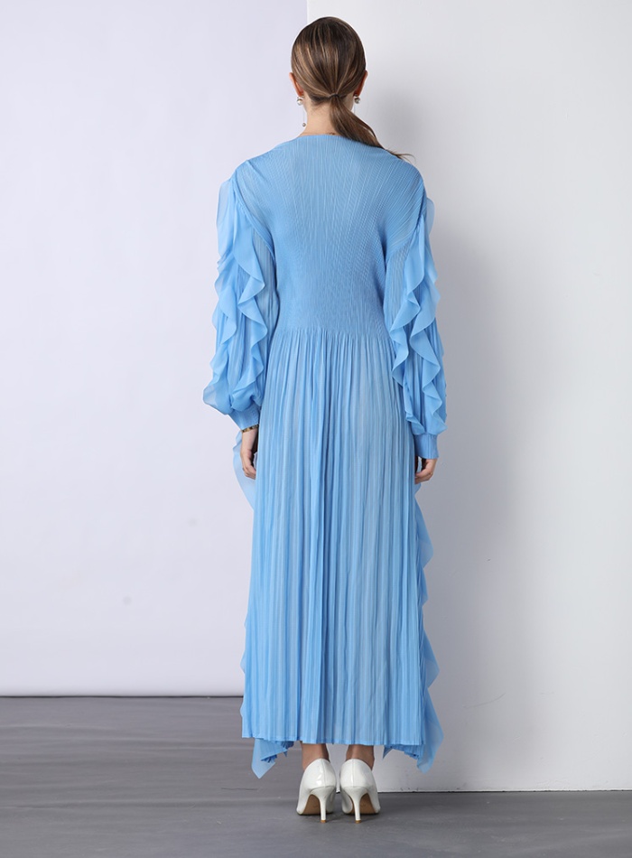 High waist lotus leaf edges fold loose dress