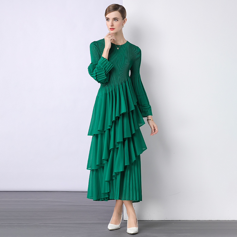 Fold loose high waist long sleeve dress