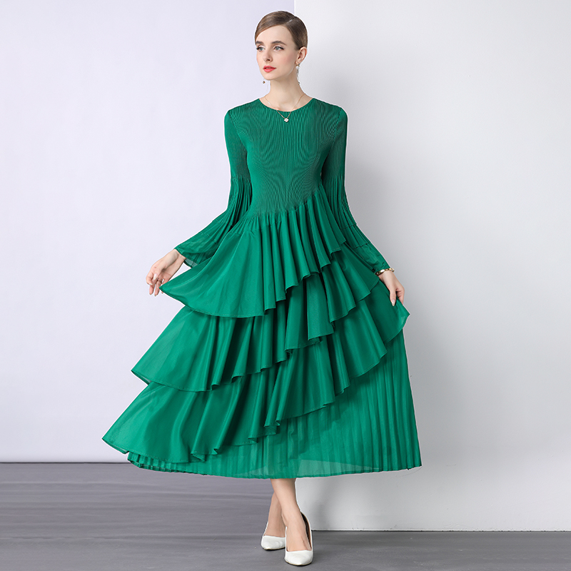 Fold loose high waist long sleeve dress