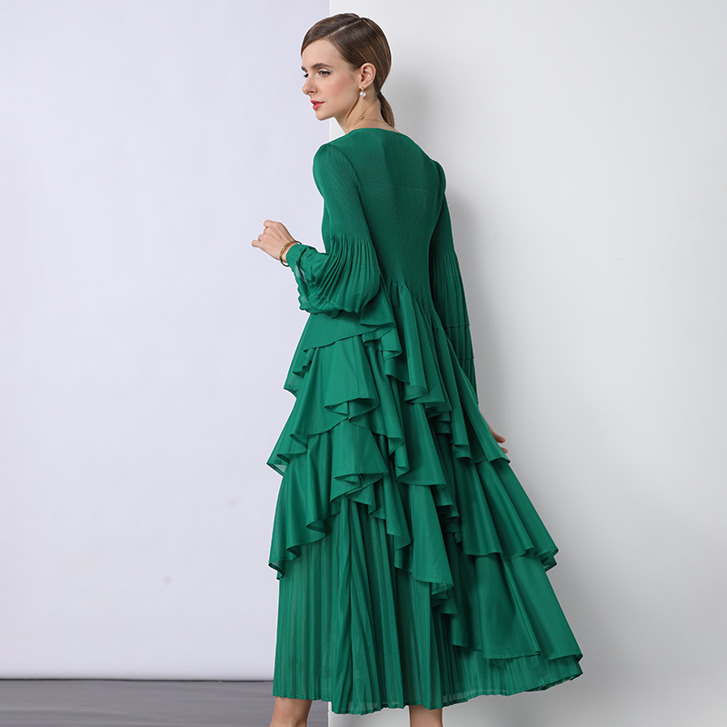 Fold loose high waist long sleeve dress