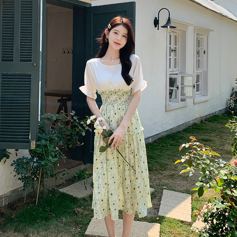 Show young floral long temperament dress for women