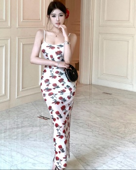 Sling split long slim summer dress