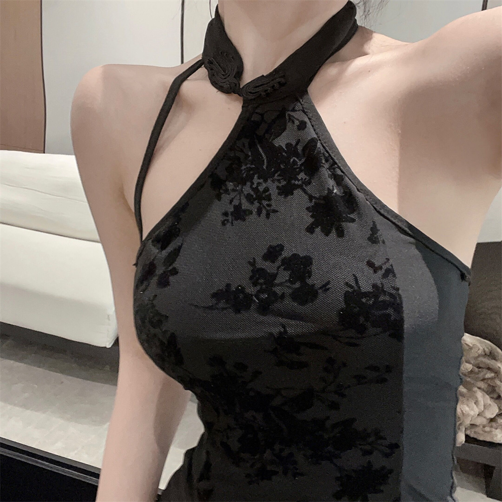 Slim package hip summer splice flocking sexy dress