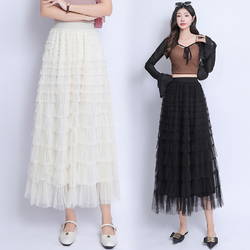 Long slim lady long skirt gauze cake all-match skirt