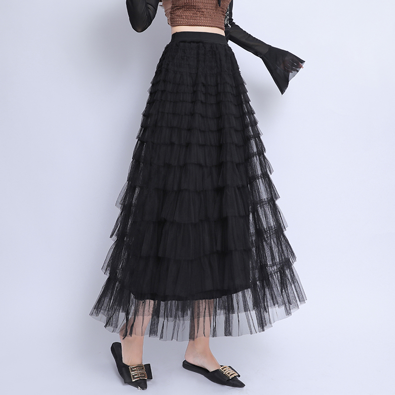 Long slim lady long skirt gauze cake all-match skirt