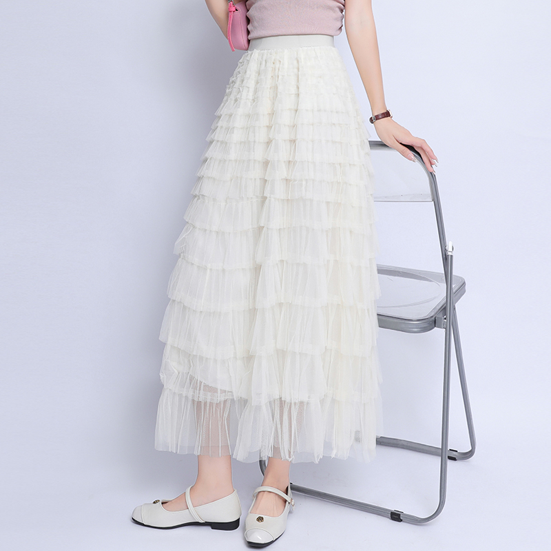 Long slim lady long skirt gauze cake all-match skirt