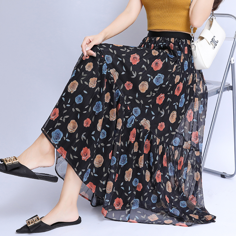 Floral high waist long skirt summer gauze skirt for women