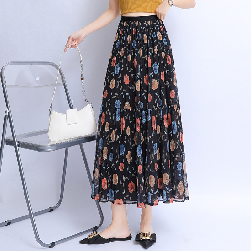 Floral high waist long skirt summer gauze skirt for women