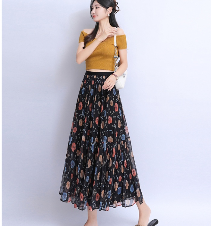 Floral high waist long skirt summer gauze skirt for women