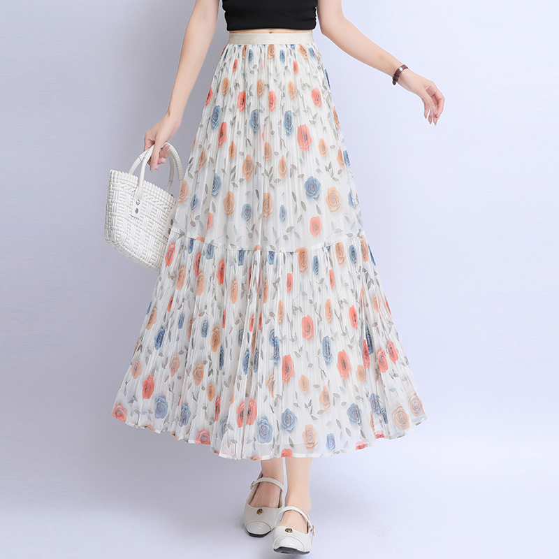 Floral high waist long skirt summer gauze skirt for women