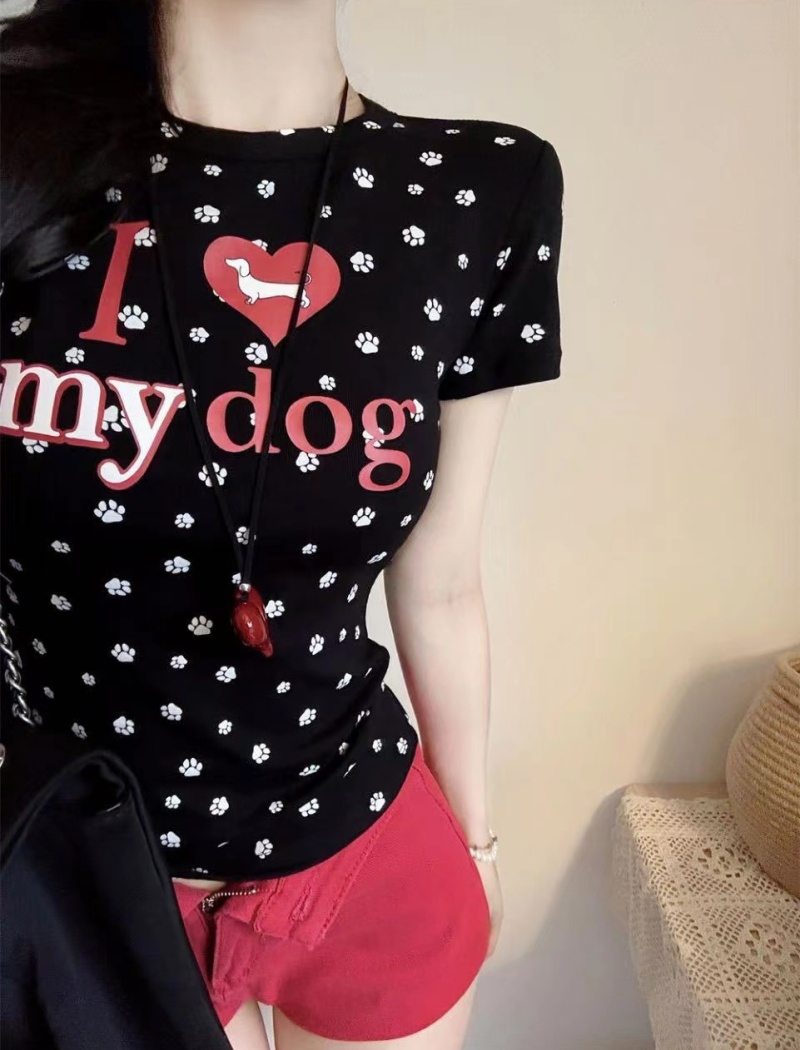 Dog paw summer slim T-shirt short sleeve all-match tops