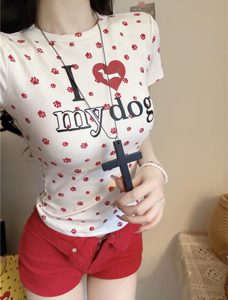 Dog paw summer slim T-shirt short sleeve all-match tops