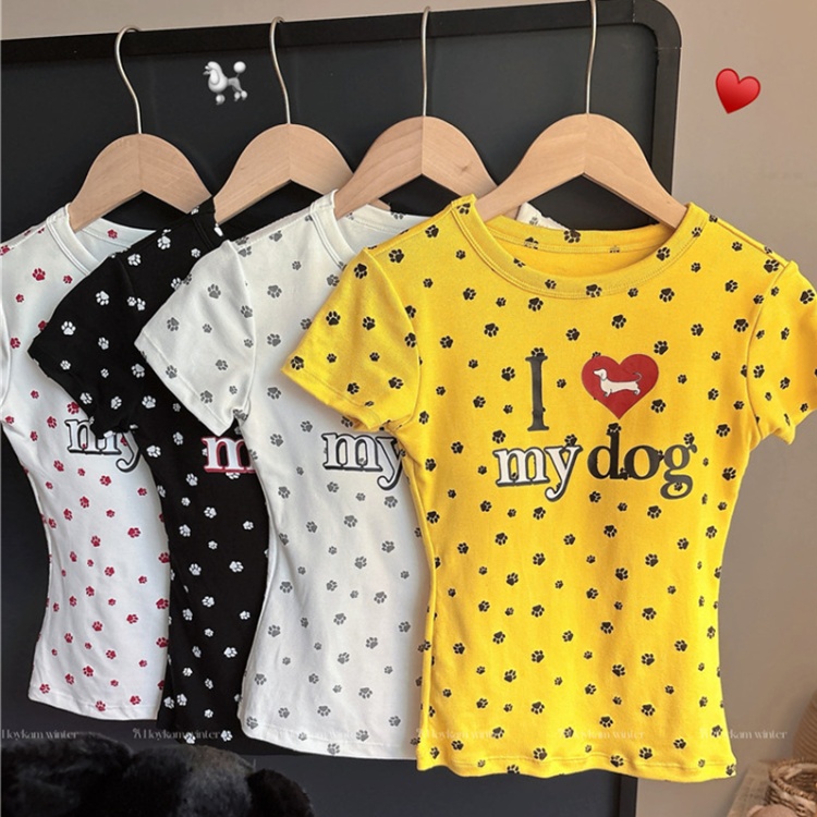 Dog paw summer slim T-shirt short sleeve all-match tops