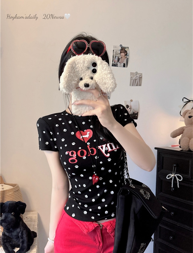 Dog paw summer slim T-shirt short sleeve all-match tops