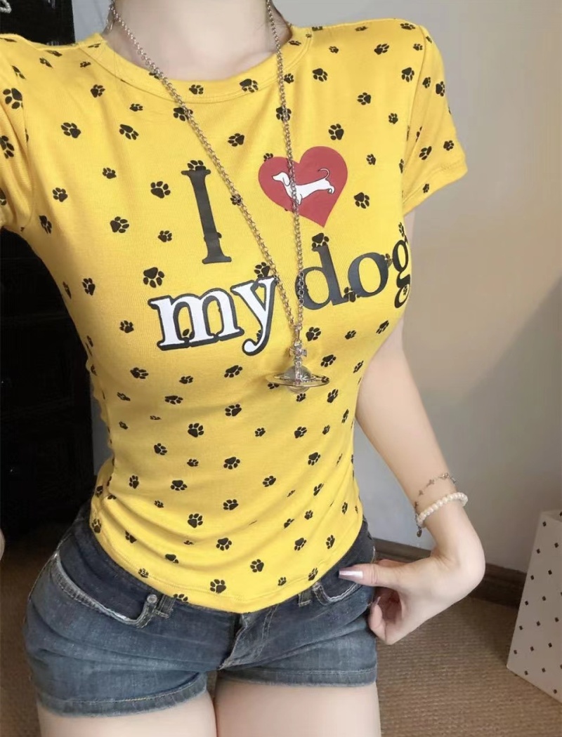 Dog paw summer slim T-shirt short sleeve all-match tops