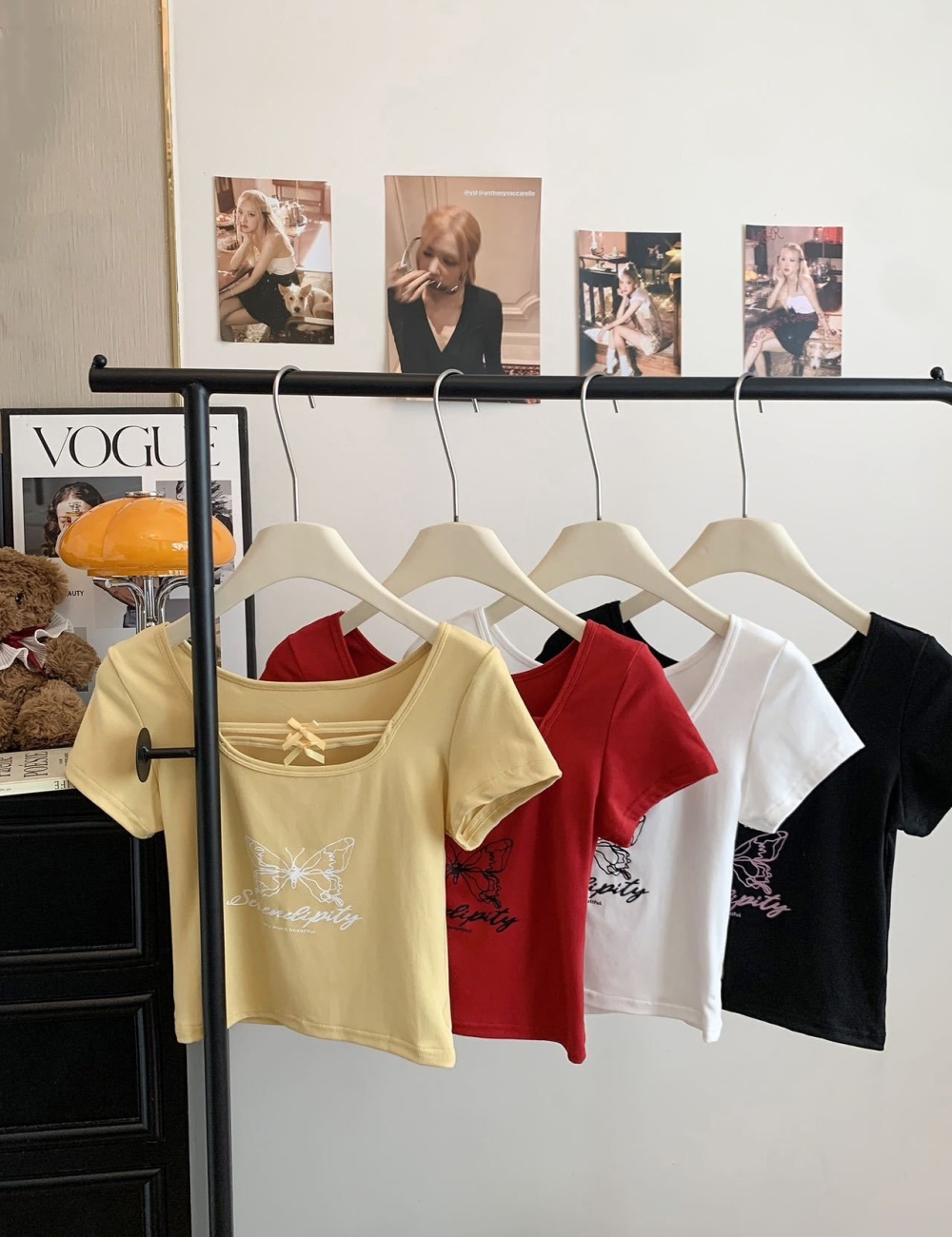 Printing summer sexy T-shirt slim small square collar tops