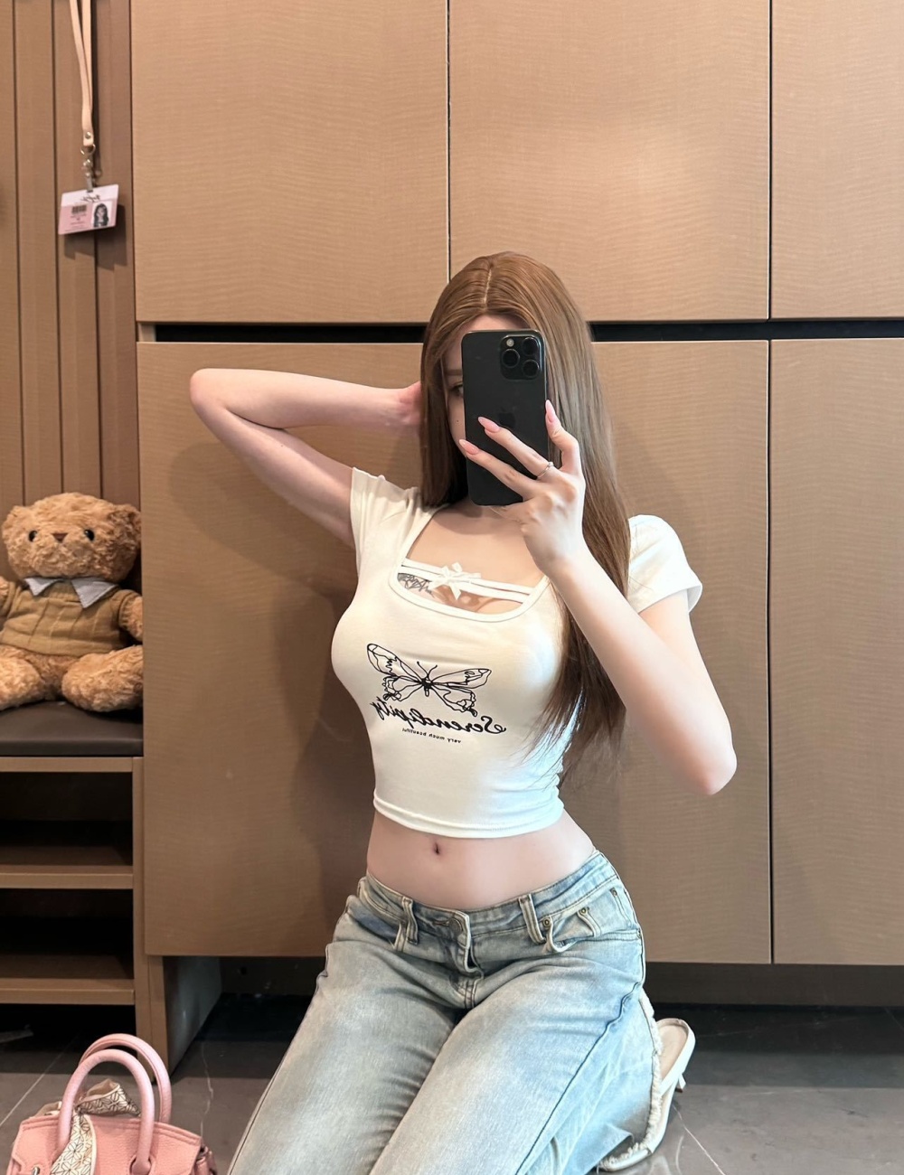 Printing summer sexy T-shirt slim small square collar tops
