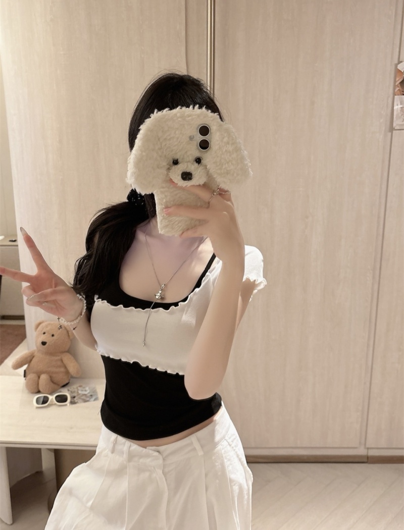 Cross irregular vest short mixed colors tops 2pcs set