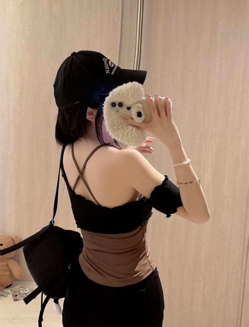 Cross irregular vest short mixed colors tops 2pcs set