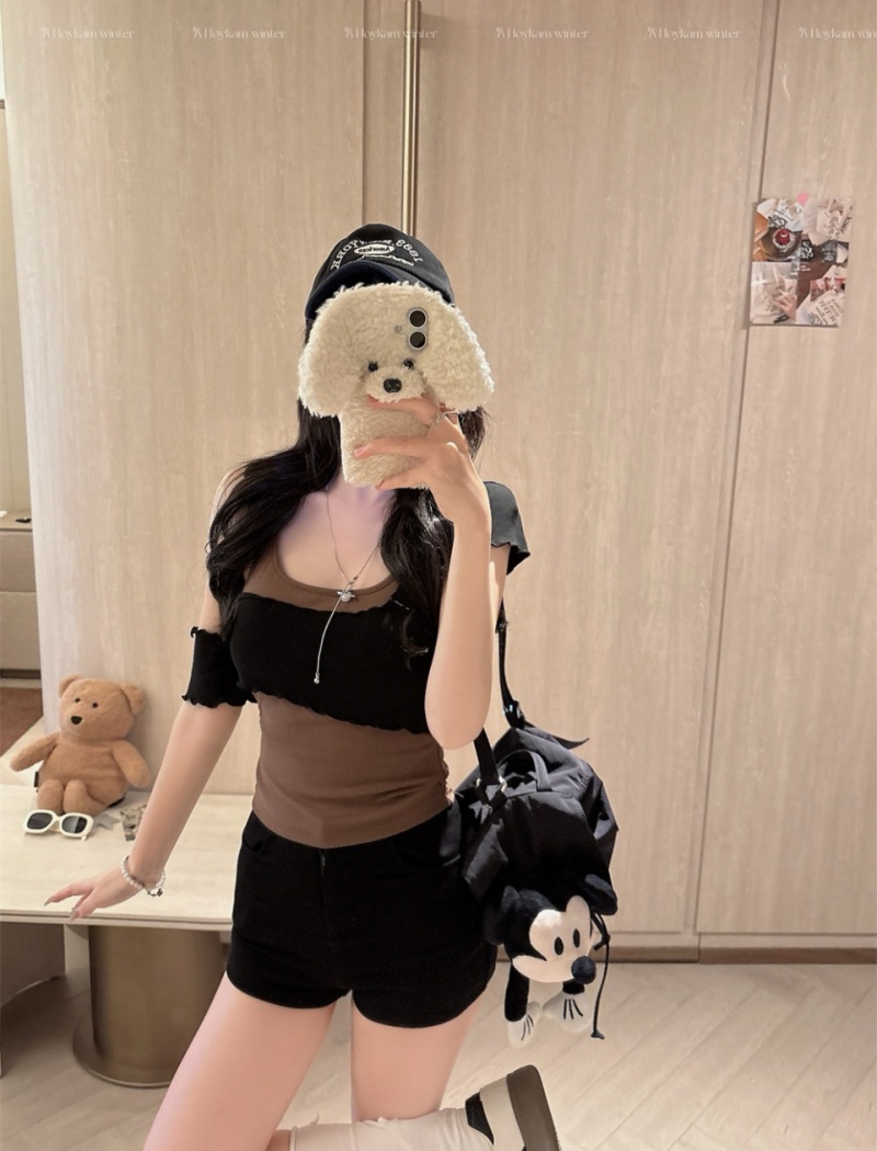 Cross irregular vest short mixed colors tops 2pcs set